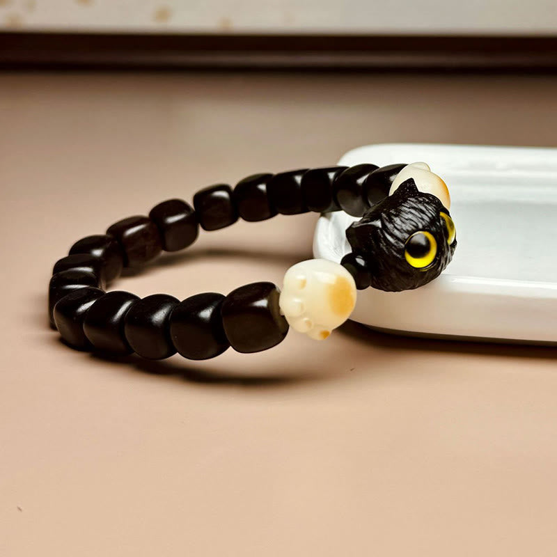 Buddha Stones Ebbenhouten schattige kattenarmband met Bodhizaadpootjes en Armband - image 1
