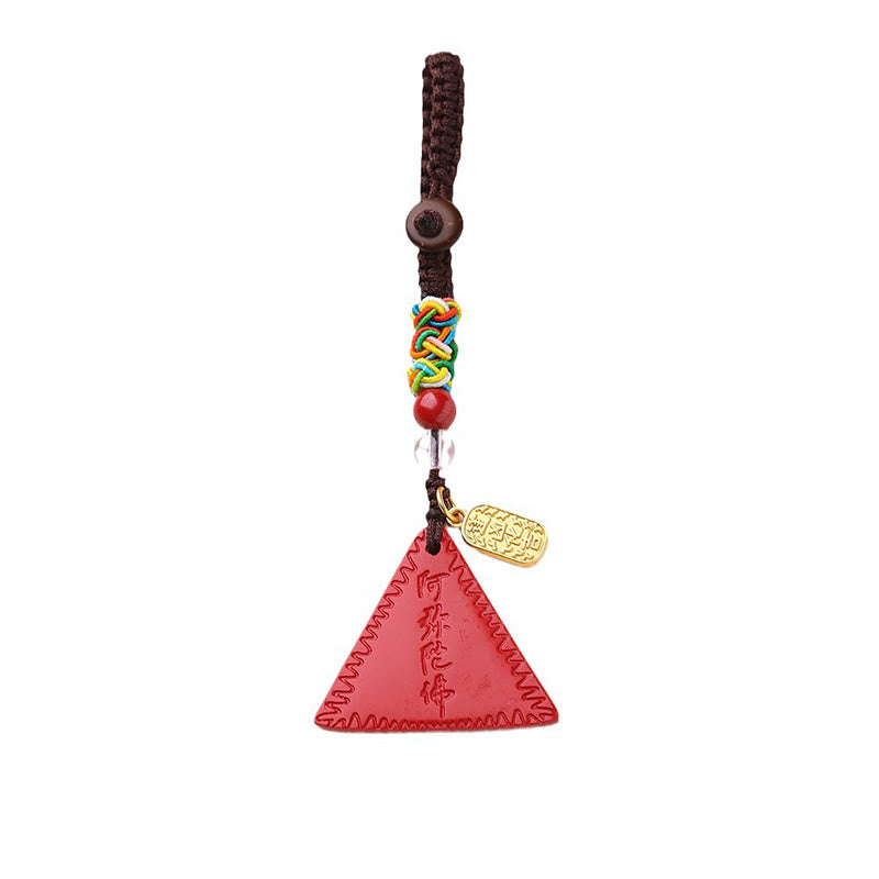 Buddha Stones Talisman met cinnaber driehoekspatroon, houdt boze geesten op afstand. Sleutelhanger. - image 1