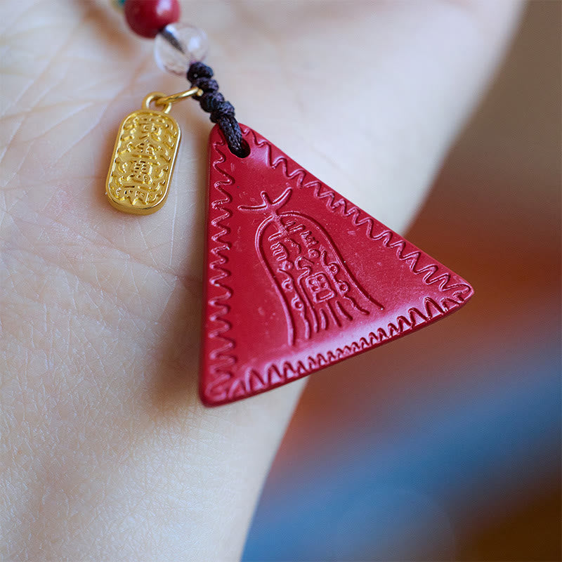 Buddha Stones Talisman met cinnaber driehoekspatroon, houdt boze geesten op afstand. Sleutelhanger. - image 2