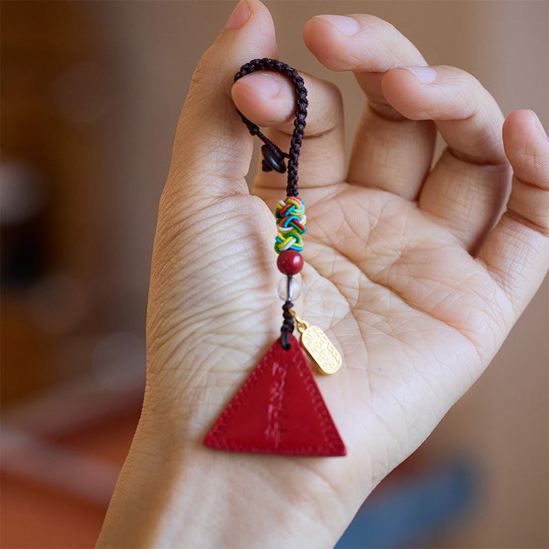 Buddha Stones Talisman met cinnaber driehoekspatroon, houdt boze geesten op afstand. Sleutelhanger. - image 4