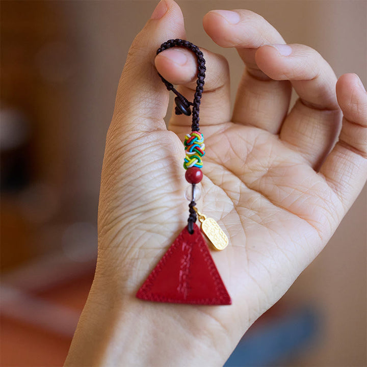 Buddha Stones Talisman met cinnaber driehoekspatroon, houdt boze geesten op afstand. Sleutelhanger. - image 4