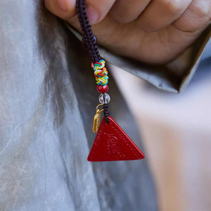 Buddha Stones Talisman met cinnaber driehoekspatroon, houdt boze geesten op afstand. Sleutelhanger. - image 3