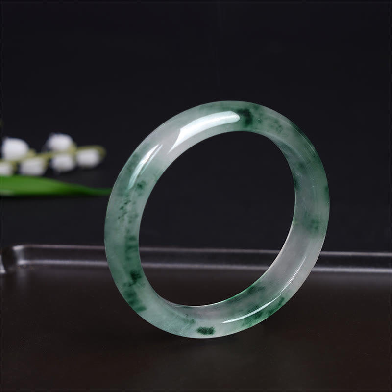 Buddha Stones Bangle-armband met drijvende bloem van natuurlijke jade, symbool van geluk. - image 1