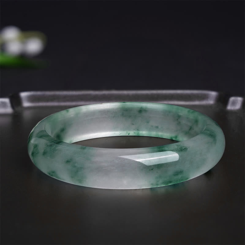 Buddha Stones Bangle-armband met drijvende bloem van natuurlijke jade, symbool van geluk. - image 2