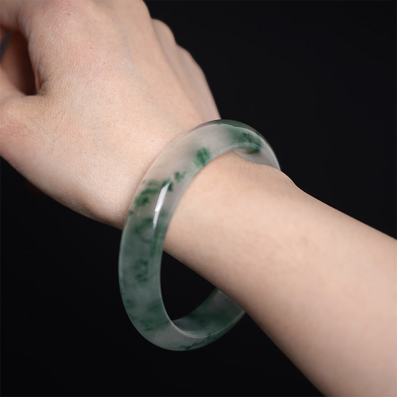 Buddha Stones Bangle-armband met drijvende bloem van natuurlijke jade, symbool van geluk. - image 4