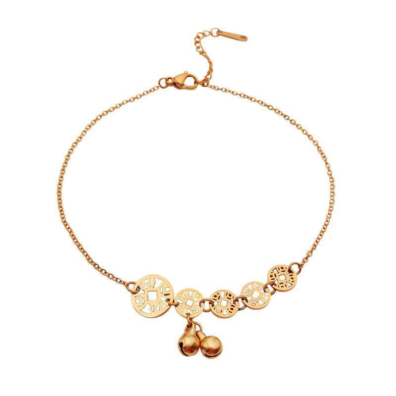 Buddha Stones Koperen muntjes, belletje, Enkelband van titaniumstaal - Roségouden Enkelband(omtrek 21-26 cm) - image 7