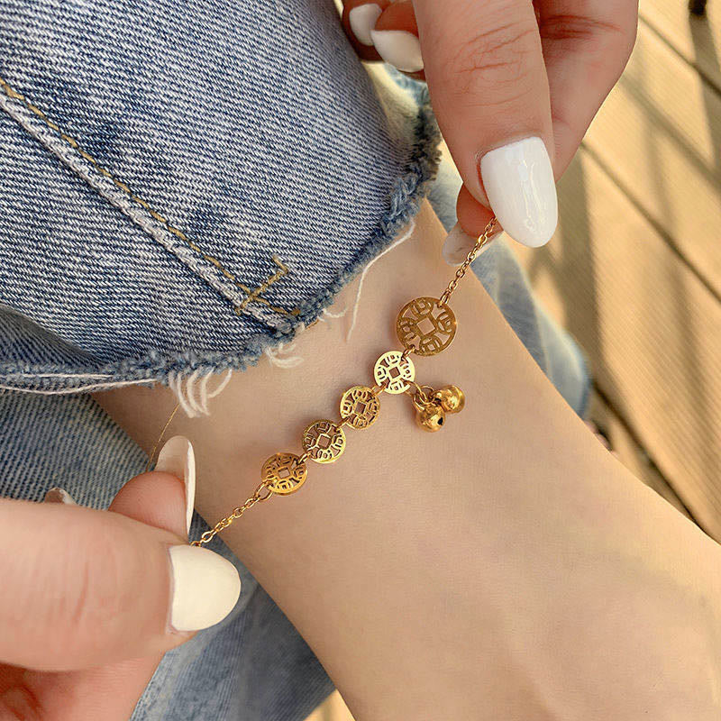 Buddha Stones Koperen muntjes, belletje, Enkelband van titaniumstaal - image 4