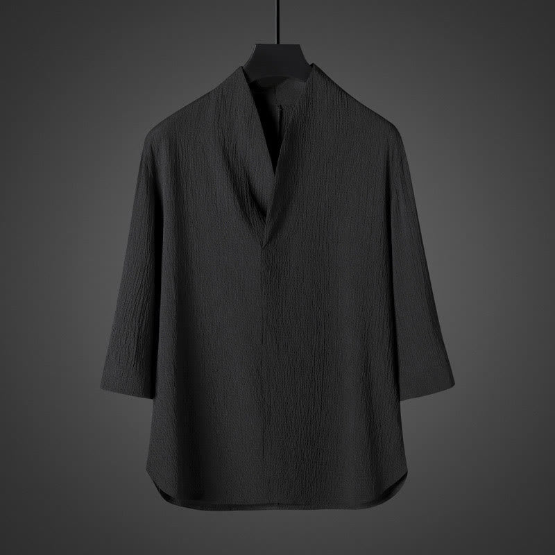 Buddha Stones Casual herenoverhemd met V-hals en Mouwlengte - Zwart - US/UK/AU46, EU56 (5XL) - image 5