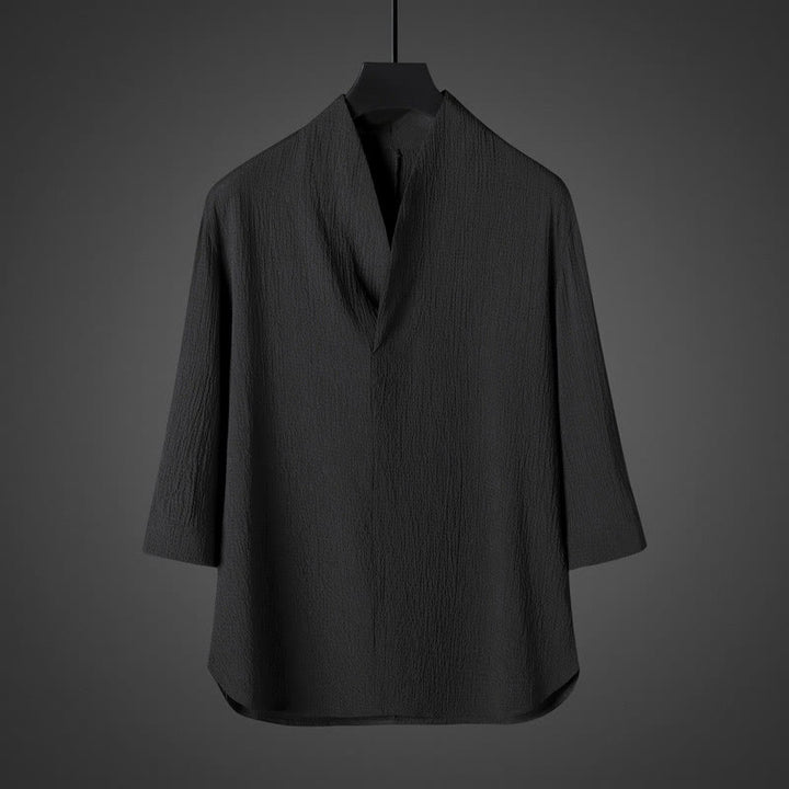 Buddha Stones Casual herenoverhemd met V-hals en Mouwlengte - Zwart - US/UK/AU46, EU56 (5XL) - image 5