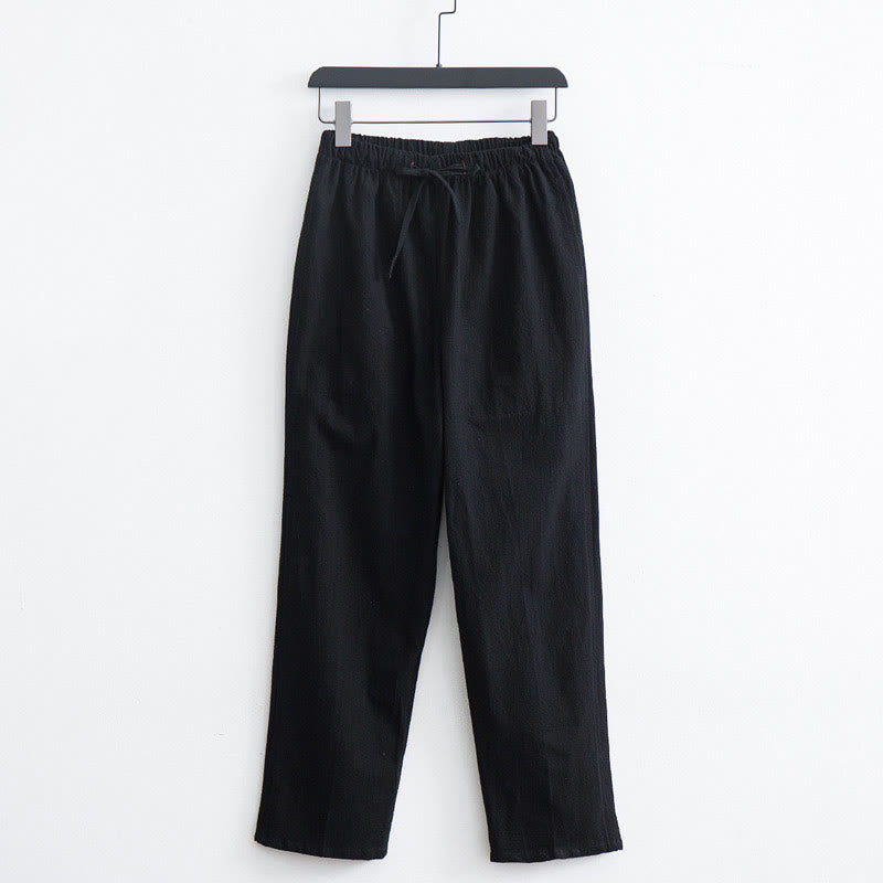 Buddha Stones Casual herenbroek van effen katoen met Zakken. - Zwart - US/UK/AU44, EU54 (4XL)  - image 1