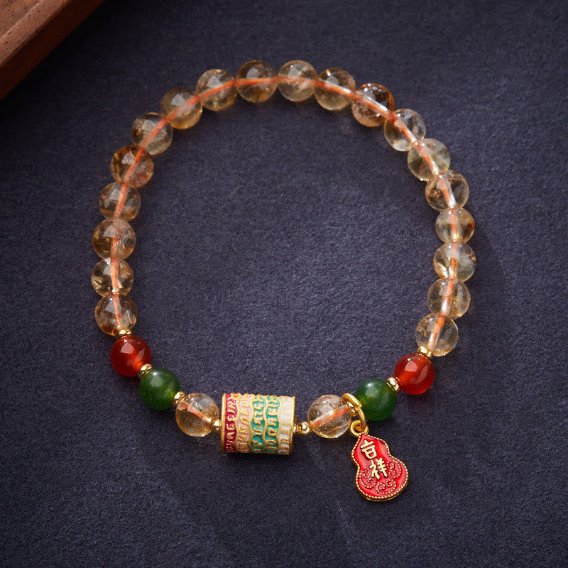 Buddha Stones Natuurlijke citrien, rode agaat en groene chalcedoon Armband - image 2