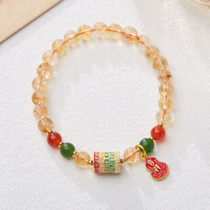 Buddha Stones Natuurlijke citrien, rode agaat en groene chalcedoon Armband - image 1