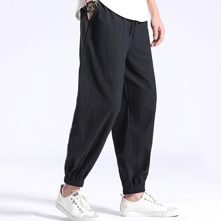 Casual harembroek voor heren met Zakken , effen katoen en Buddha Stones. - Zwart - US/UK/AU44, EU54 (4XL) - image 0