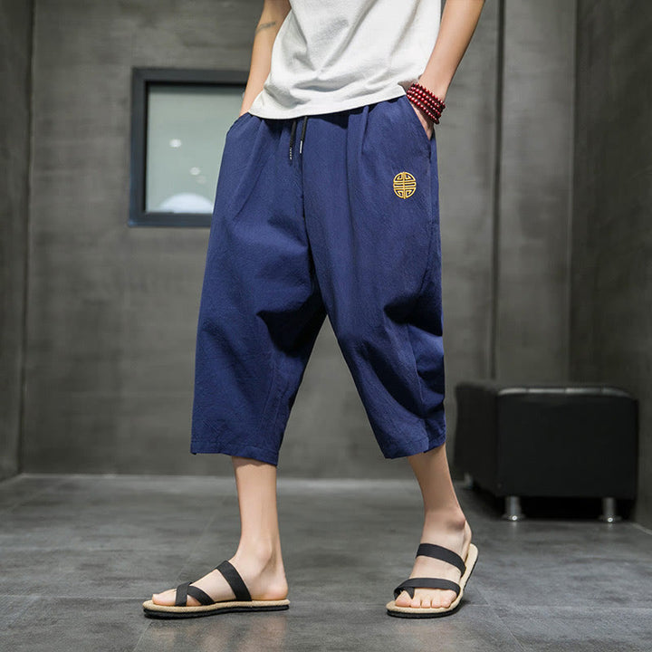 Buddha Stones Zomerse herenbroek met Zakken , Cropped - Staalblauw - US/UK/AU44, EU54 (5XL) - image 0