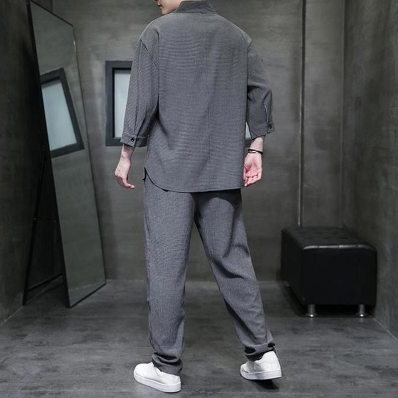 Buddha Stones Effen shirt met Mouwlengte , casual broek, herenkleding set - image 19