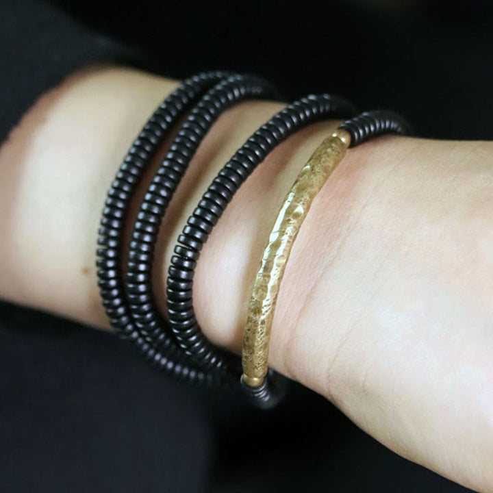 Buddha Stones Tibetaanse ebbenhouten kralen koperen Armband met meerdere lagen - image 5
