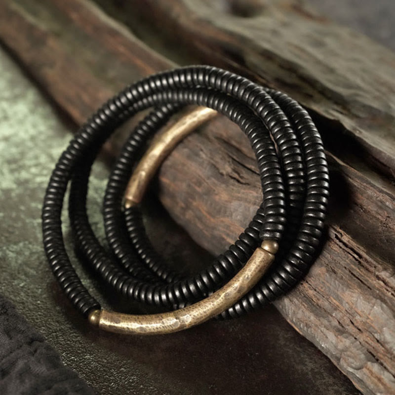 Buddha Stones Tibetaanse ebbenhouten kralen koperen Armband met meerdere lagen - image 1