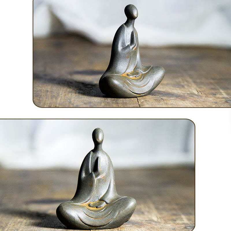 Buddha Stones Tibetaanse Boeddha Beeldje van IJzerpoeder Roest Gegoten Hars Bureaudecoratie - image 4