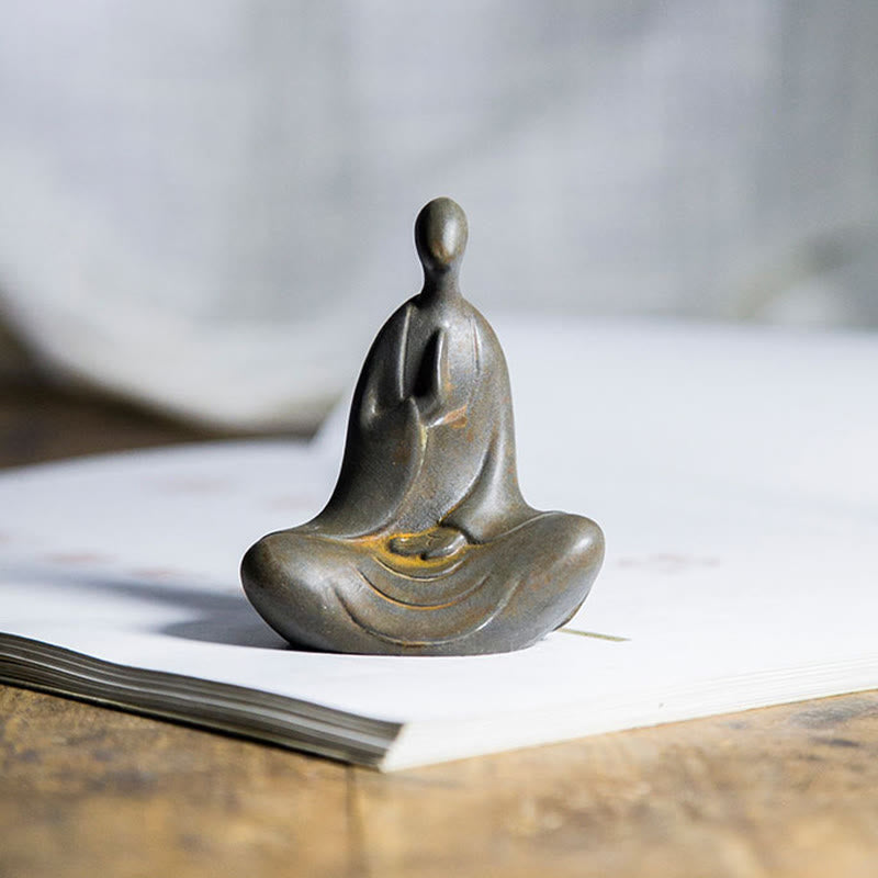 Buddha Stones Tibetaanse Boeddha Beeldje van IJzerpoeder Roest Gegoten Hars Bureaudecoratie - image 2