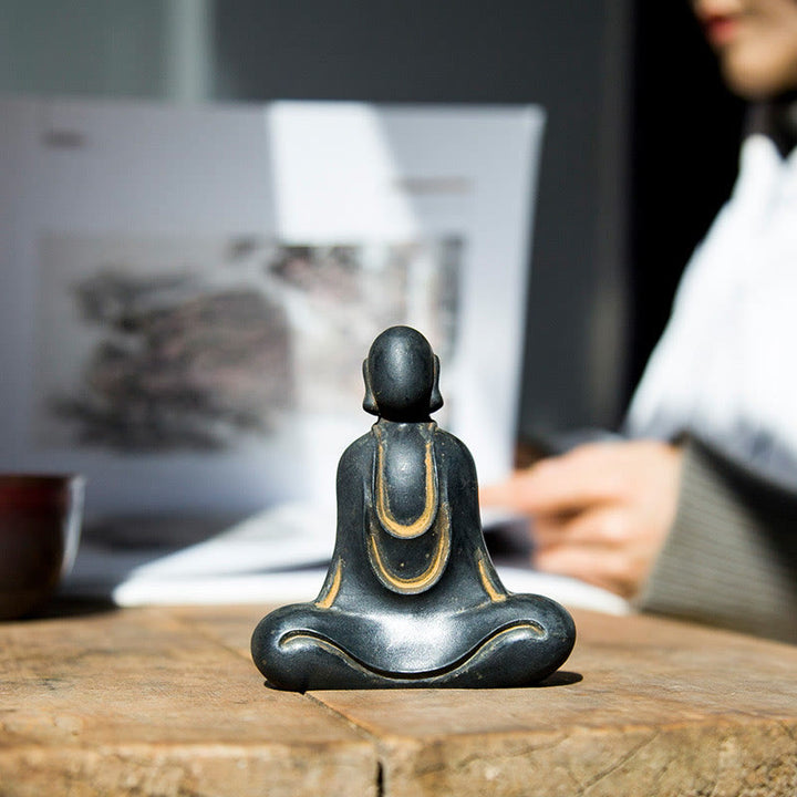 Buddha Stones Tibetaanse Boeddha Beeldje van IJzerpoeder Roest Gegoten Hars Bureaudecoratie - image 15