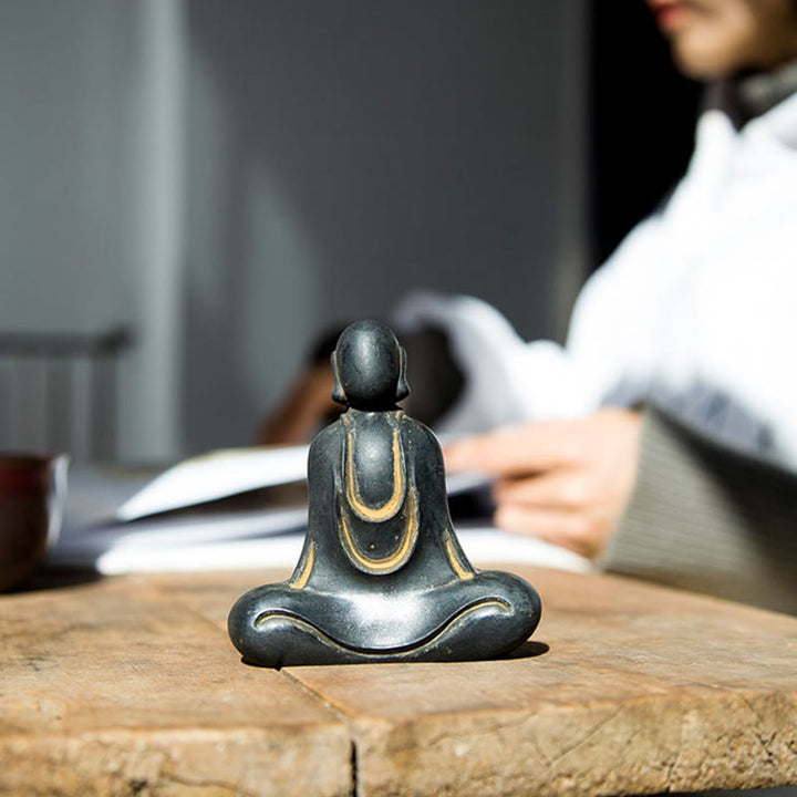 Buddha Stones Tibetaanse Boeddha Beeldje van IJzerpoeder Roest Gegoten Hars Bureaudecoratie - image 18