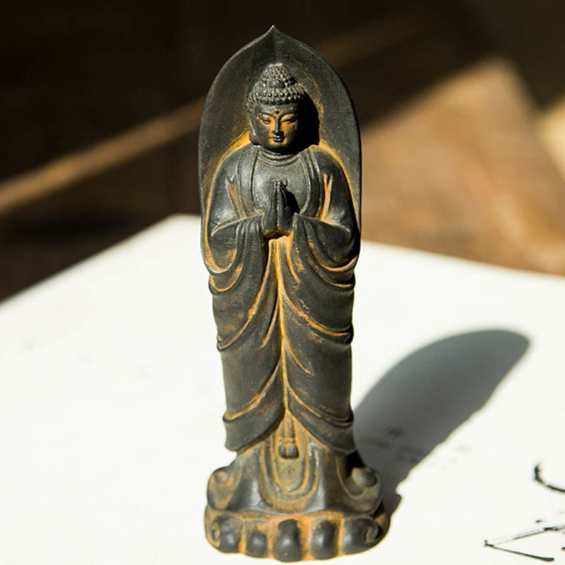 Buddha Stones Handgemaakte Sakyamuni Boeddha Namaste ijzerpoeder roest gegoten hars standbeeld decoratie - image 1