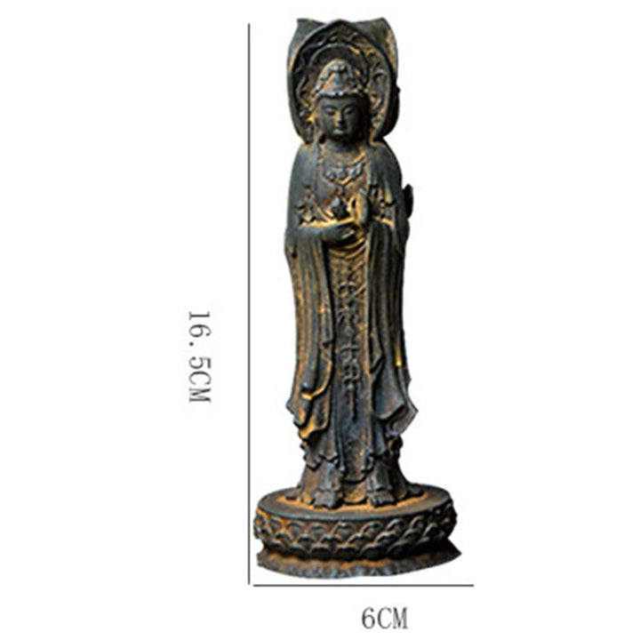 Buddha Stones Driezijdig Kwan Yin Avalokitesvara beeldje van ijzerpoederroest gegoten hars, rijkdomssymbool voor op het bureau. - image 12