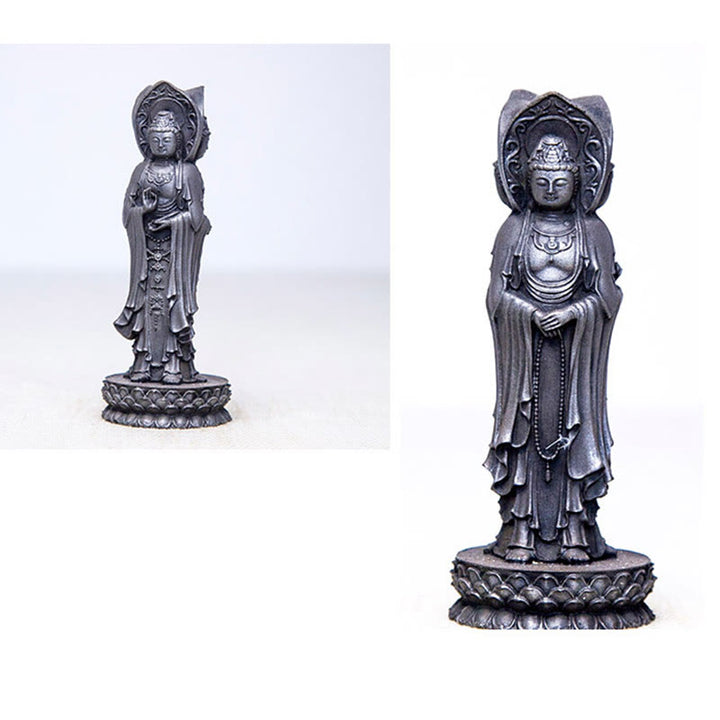 Buddha Stones Driezijdig Kwan Yin Avalokitesvara beeldje van ijzerpoederroest gegoten hars, rijkdomssymbool voor op het bureau. - image 24