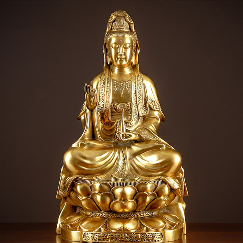Buddha Stones Kwan Yin Avalokitesvara Rijkdom Messing Koperen Beeldje Home Bureau Decoratie - image 0