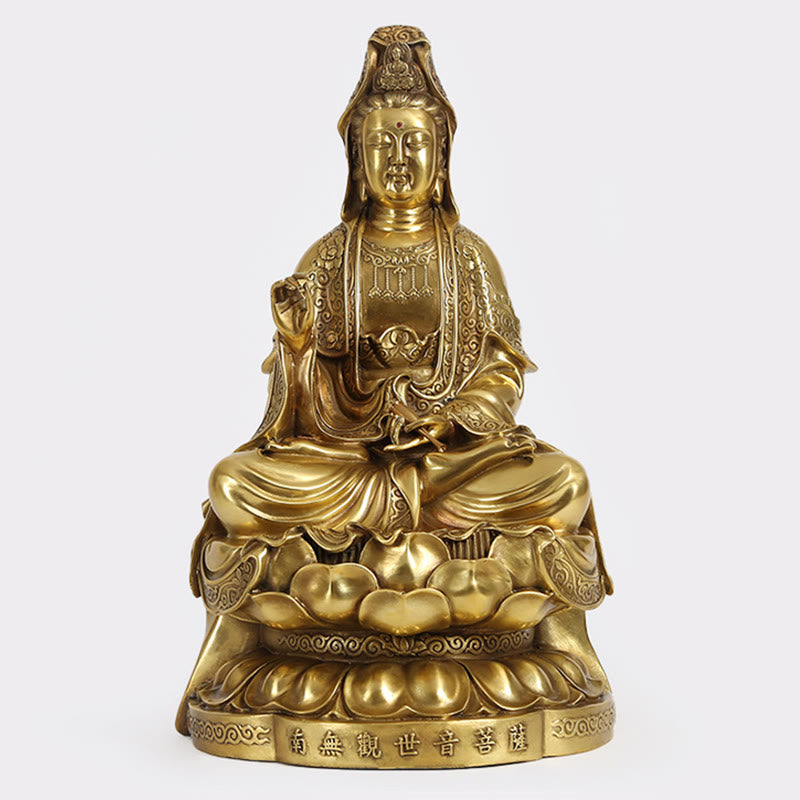 Buddha Stones Kwan Yin Avalokitesvara Rijkdom Messing Koperen Beeldje Home Bureau Decoratie - Avalokitesvara 23*20*40cm - image 1