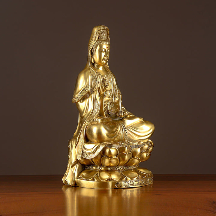 Buddha Stones Kwan Yin Avalokitesvara Rijkdom Messing Koperen Beeldje Home Bureau Decoratie - image 5