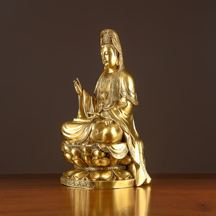 Buddha Stones Kwan Yin Avalokitesvara Rijkdom Messing Koperen Beeldje Home Bureau Decoratie - image 6