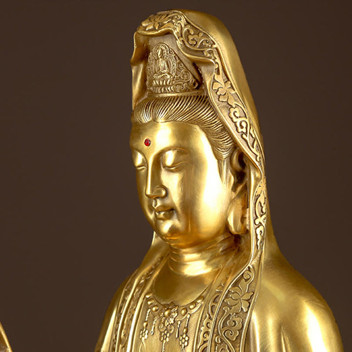 Buddha Stones Kwan Yin Avalokitesvara Rijkdom Messing Koperen Beeldje Home Bureau Decoratie - image 9