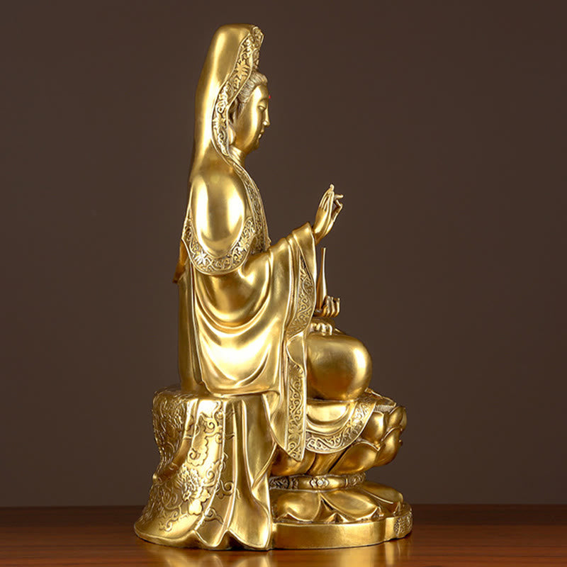Buddha Stones Kwan Yin Avalokitesvara Rijkdom Messing Koperen Beeldje Home Bureau Decoratie - image 8