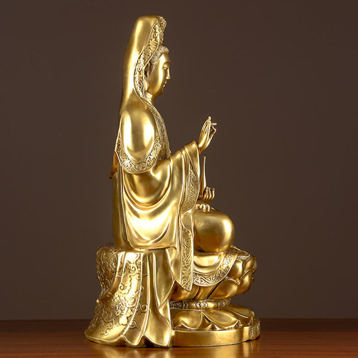 Buddha Stones Kwan Yin Avalokitesvara Rijkdom Messing Koperen Beeldje Home Bureau Decoratie - image 8