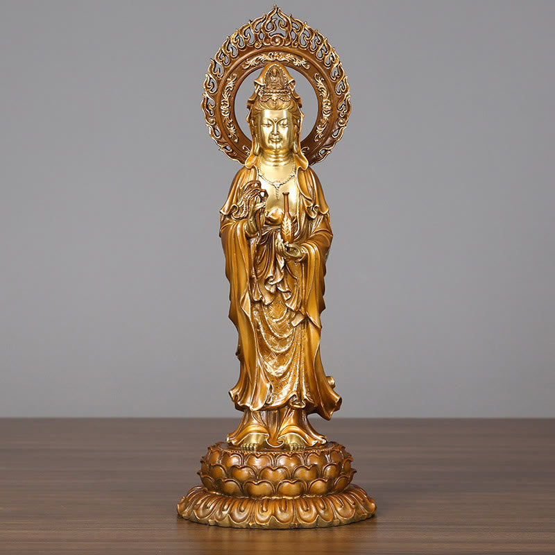 Buddha Stones Kwan Yin Avalokitesvara Lotus Aura Succes Messing Koperen Beeld Huisdecoratie - Avalokitesvara 19*45cm - image 0