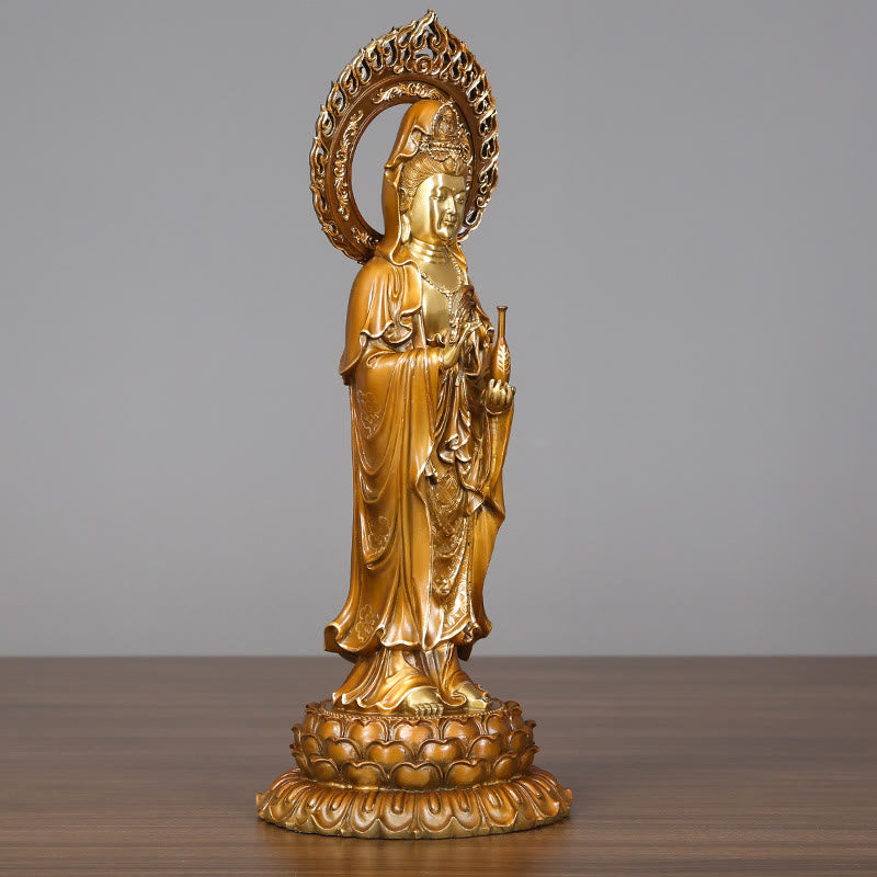 Buddha Stones Kwan Yin Avalokitesvara Lotus Aura Succes Messing Koperen Beeld Huisdecoratie - image 1