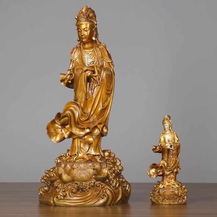 Buddha Stones Kwan Yin Avalokitesvara met een vaas, messing harmonie, koperen beeld, woondecoratie - image 0