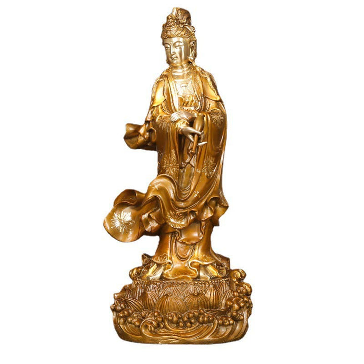 Buddha Stones Kwan Yin Avalokitesvara met een vaas, messing harmonie, koperen beeld, woondecoratie - image 16
