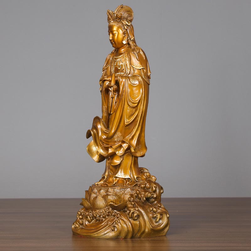 Buddha Stones Kwan Yin Avalokitesvara met een vaas, messing harmonie, koperen beeld, woondecoratie - image 4