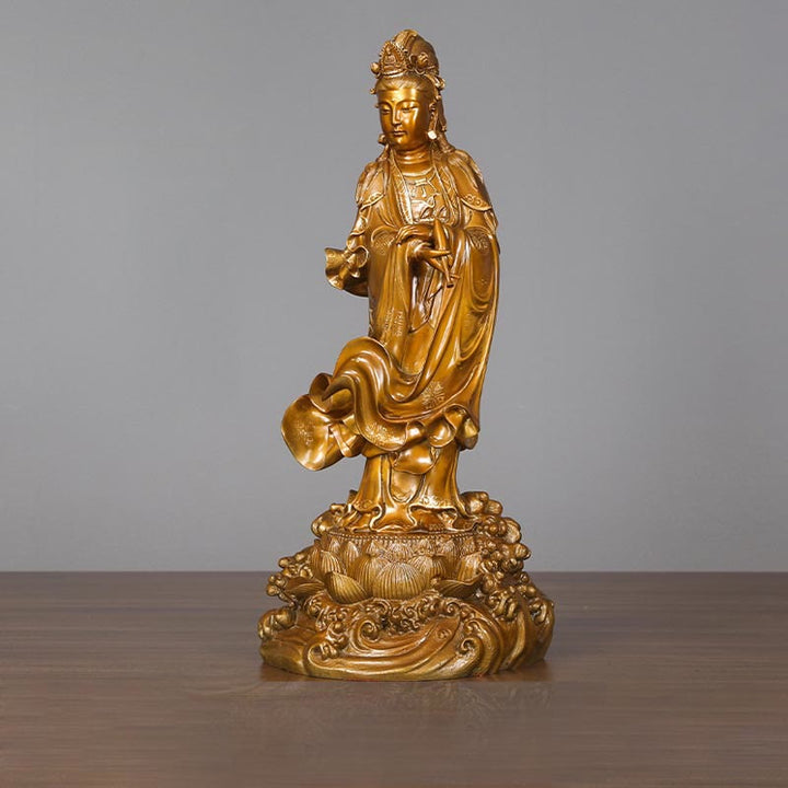 Buddha Stones Kwan Yin Avalokitesvara met een vaas, messing harmonie, koperen beeld, woondecoratie - image 10