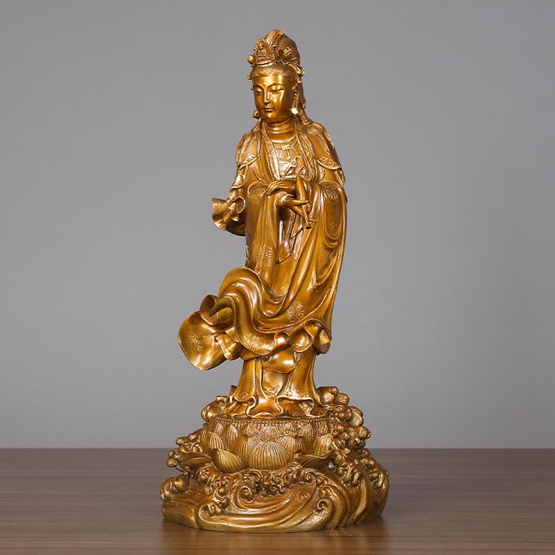 Buddha Stones Kwan Yin Avalokitesvara met een vaas, messing harmonie, koperen beeld, woondecoratie - image 9