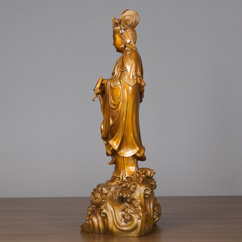 Buddha Stones Kwan Yin Avalokitesvara met een vaas, messing harmonie, koperen beeld, woondecoratie - image 6