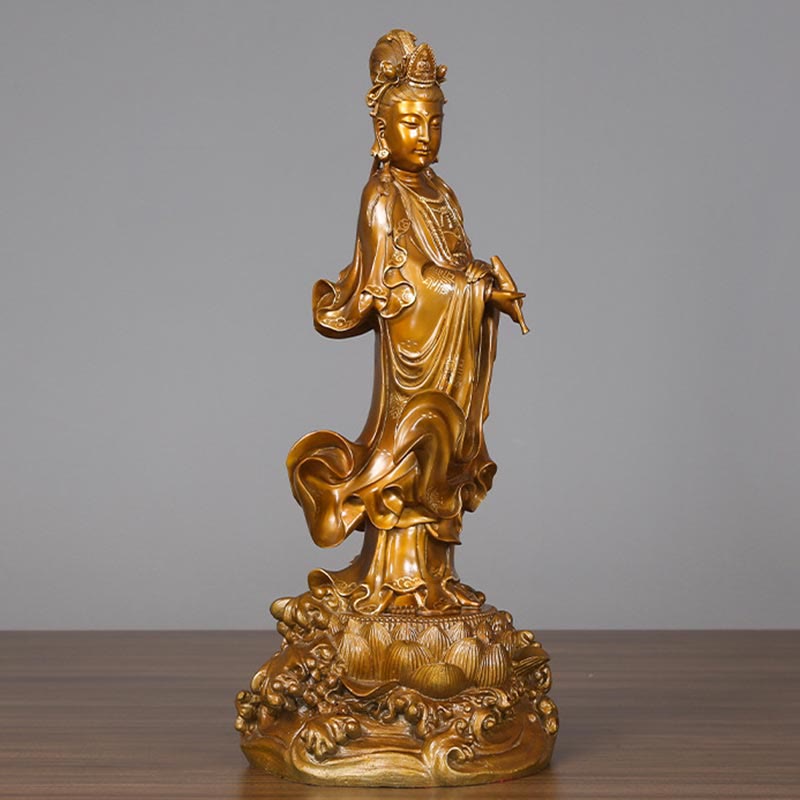 Buddha Stones Kwan Yin Avalokitesvara met een vaas, messing harmonie, koperen beeld, woondecoratie - image 3