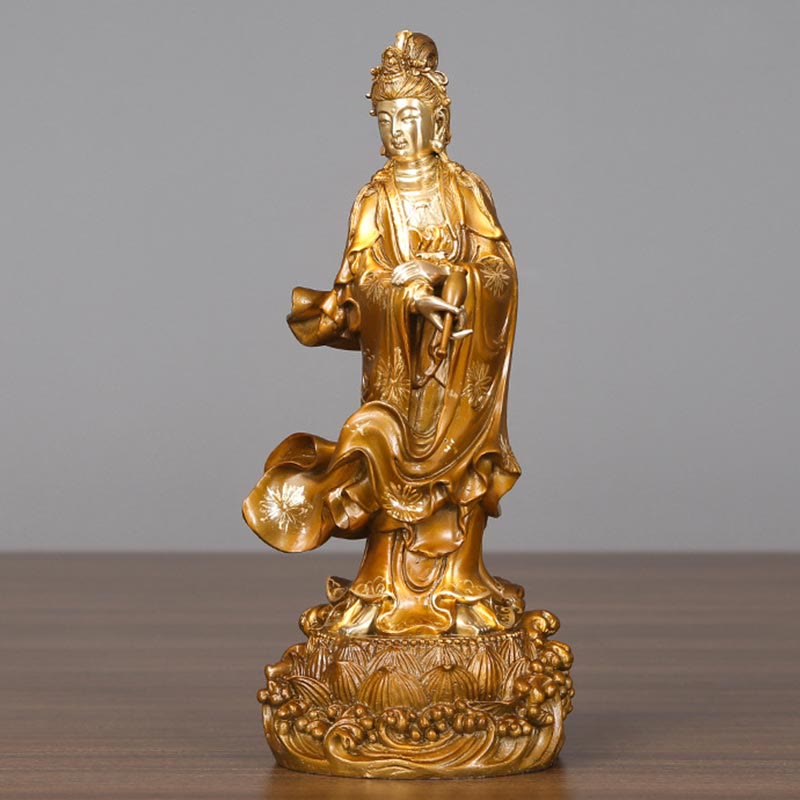 Buddha Stones Kwan Yin Avalokitesvara met een vaas, messing harmonie, koperen beeld, woondecoratie - image 11