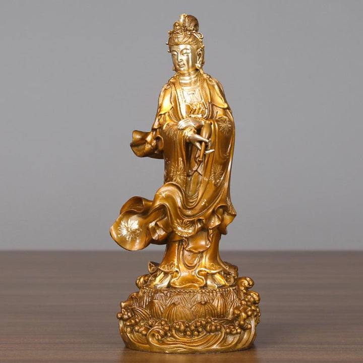 Buddha Stones Kwan Yin Avalokitesvara met een vaas, messing harmonie, koperen beeld, woondecoratie - image 11