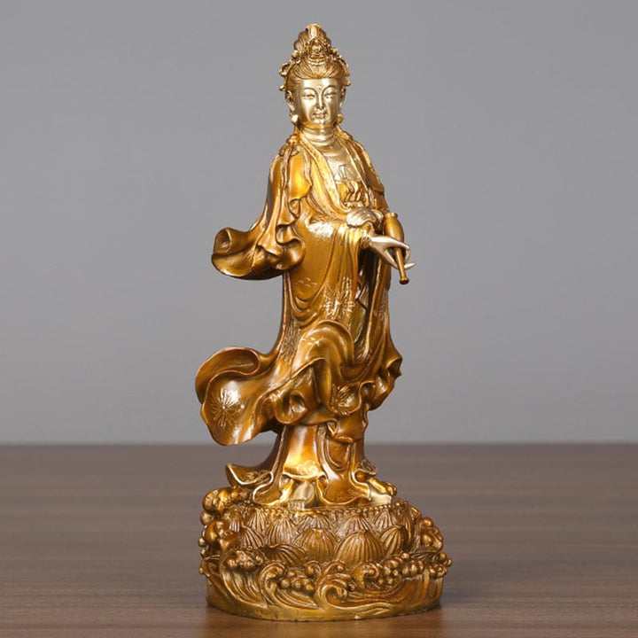 Buddha Stones Kwan Yin Avalokitesvara met een vaas, messing harmonie, koperen beeld, woondecoratie - image 12