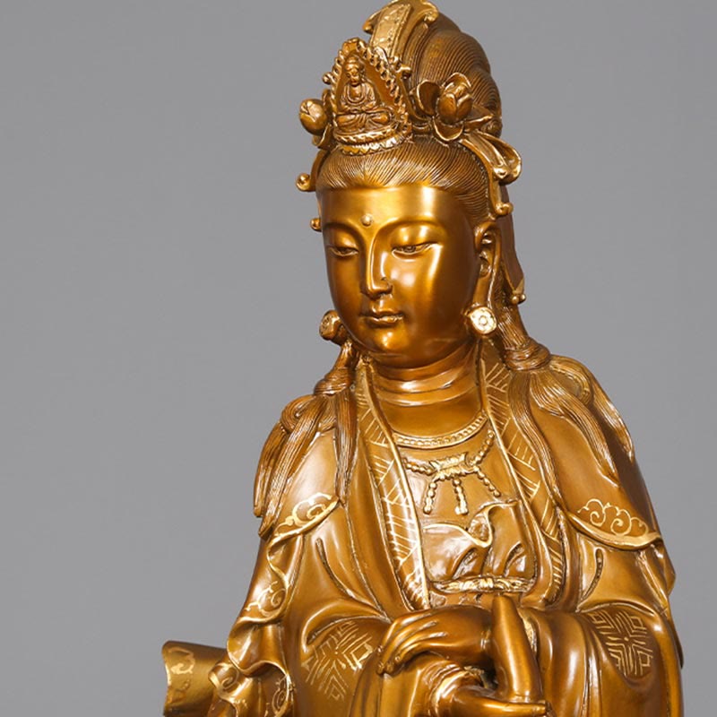 Buddha Stones Kwan Yin Avalokitesvara met een vaas, messing harmonie, koperen beeld, woondecoratie - image 13