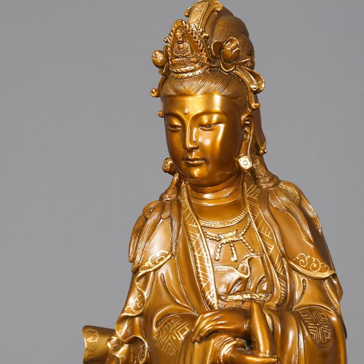 Buddha Stones Kwan Yin Avalokitesvara met een vaas, messing harmonie, koperen beeld, woondecoratie - image 13