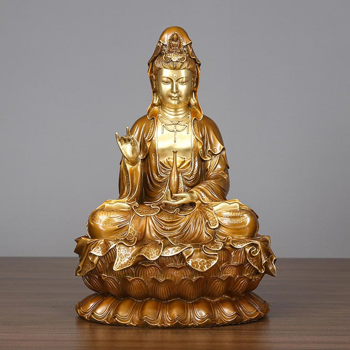 Buddha Stones Kwan Yin Avalokitesvara Lotus Zittende Harmonie Messing Koperen Beeld Huisaltaar Decoratie - image 12